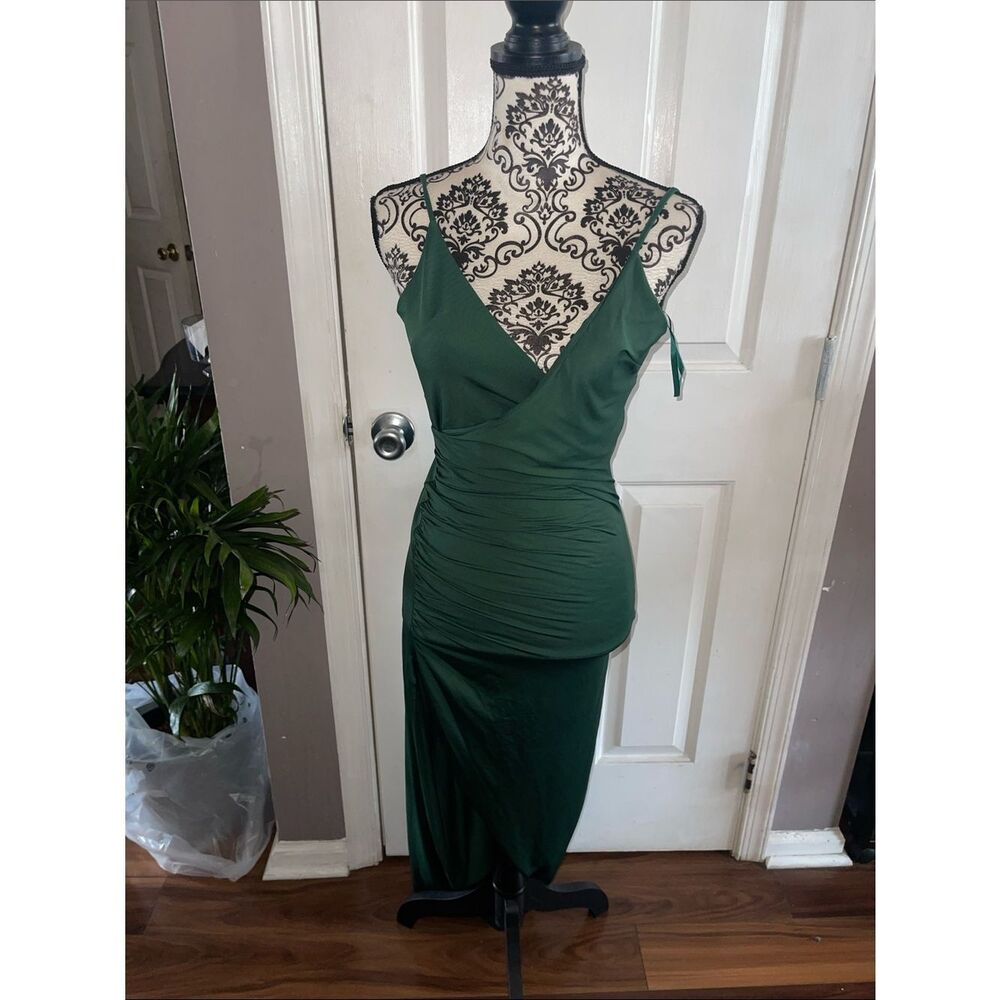 Hello Molly NWT Green Ruched Wrap Dress with draped back